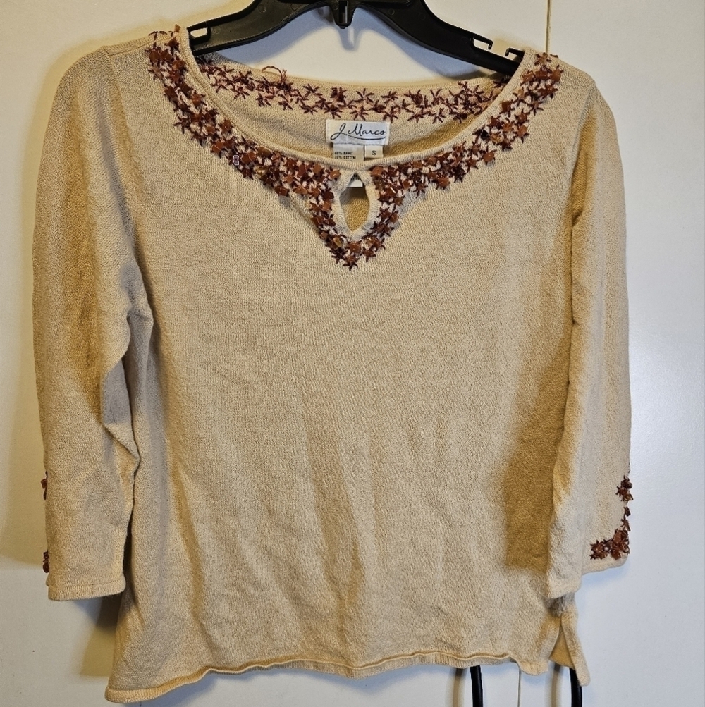 J. Marco Women's Size Small Beaded Cream Colored Top